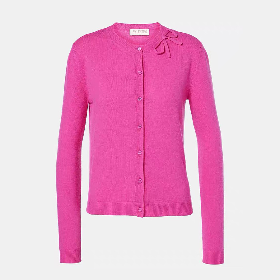 NIGO Valentino Women's Spring And Autumn Bow Wool Long Sleeve Knitted Solid Color Cardigan Ngvp #nigo9525