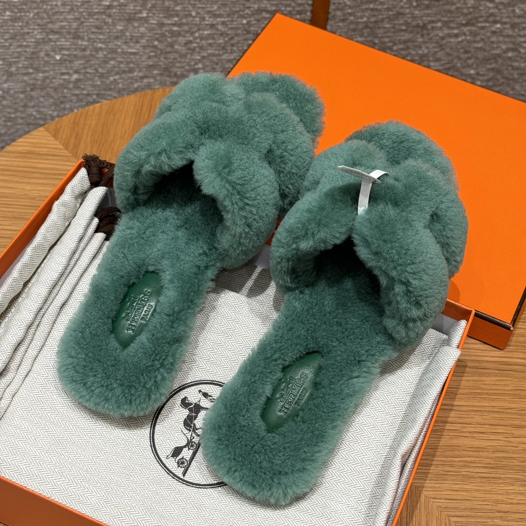 NIGO Hermes Oran Sandals Women's Spring And Autumn Wool Temperament Fashion Elegant Simple Casual Shoes Fashionable Outwear Slippers #nigo71711