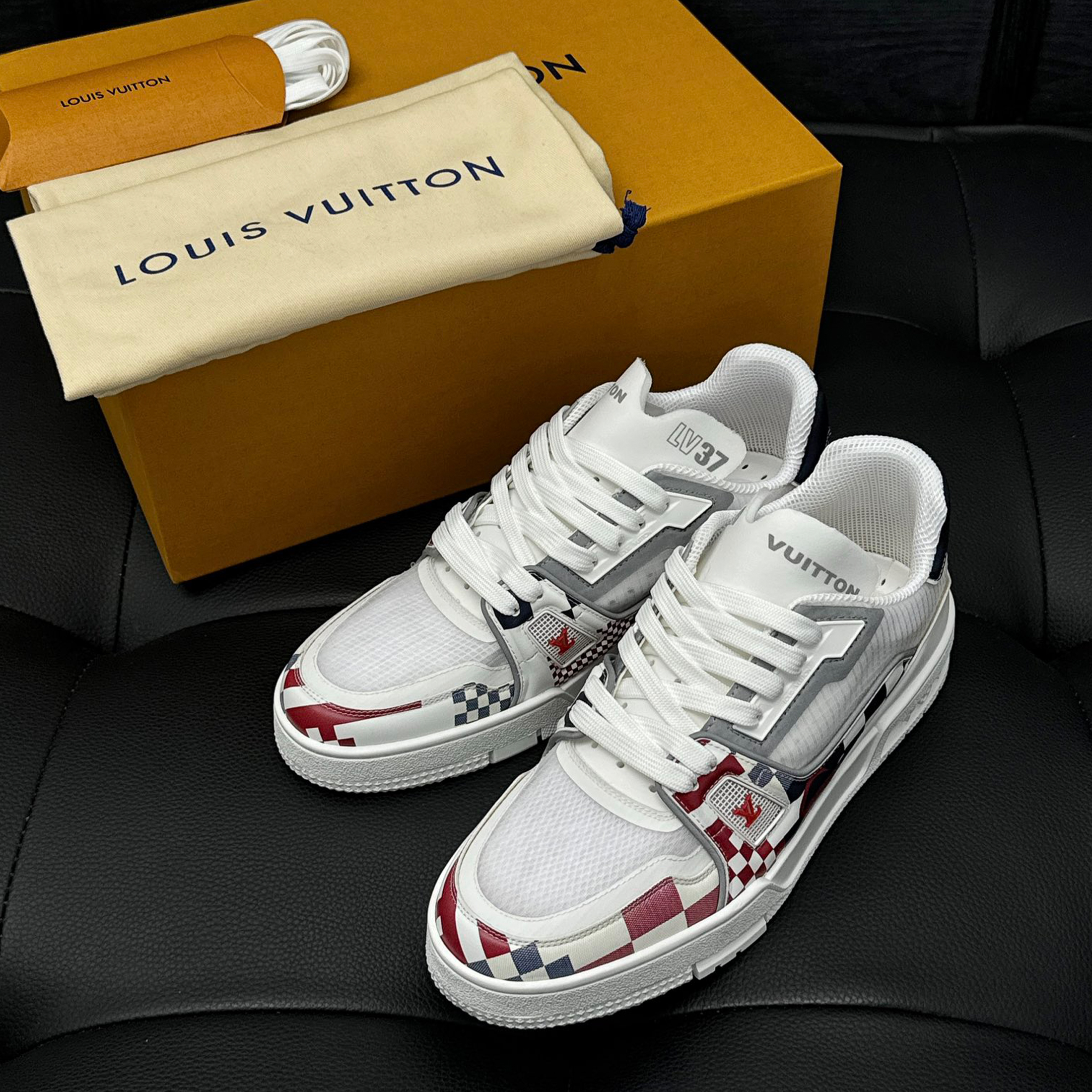NIGO Louis Vuitton Lv Trainer Men's And Women's Sneakers Checkered Red And Blue Colour Blocking Reflective Material Fashion Casual Lace-up Shoes #nigo71712