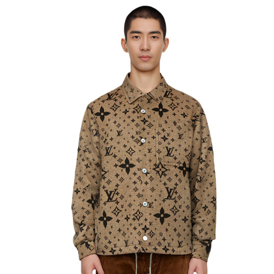 NIGO Louis Vuitton Men's Spring And Fall MONOGRAM Double-Sided Silk Plush Blend Lapel Single-Breasted Long-Sleeved Shirt Jacket #nigo71691