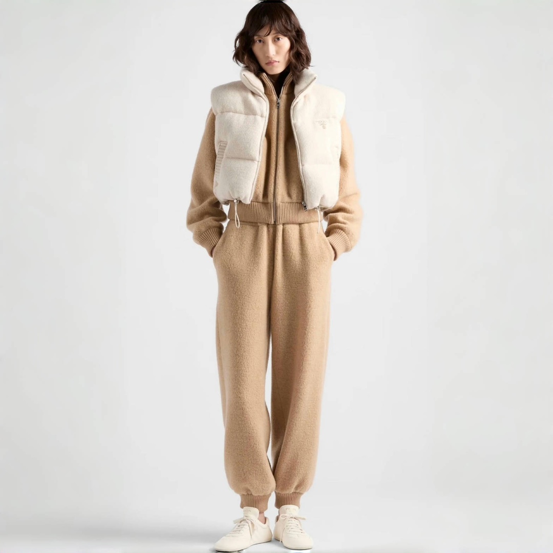 NIGO Prada Women's Spring And Autumn Logo Zipper Cotton Long Sleeve High Neck Jacket Casual Solid Color Elastic Sweatpants #nigo71689