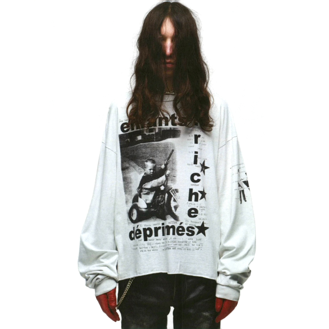 NIGO Enfants Riches Deprimes Men's Summer Ribbed Knit Washed Loose Pattern Printed Long Sleeve T-Shirt Pullover Ngvp #nigo73357