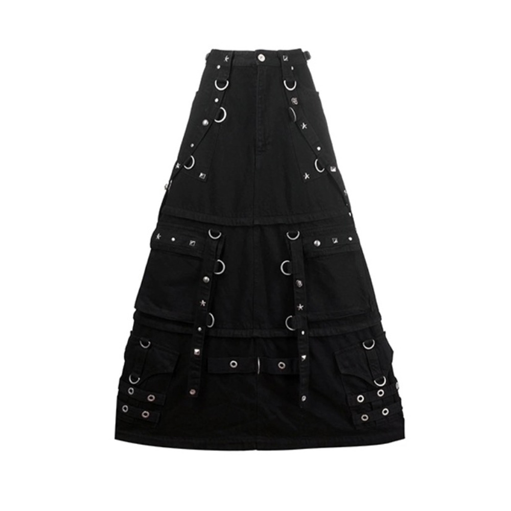 NIGO Balenciaga Women's Spring and Autumn High Street Metal Embellished Halter Skirt Black Loose Denim Long Skirt Ngvp #nigo6891