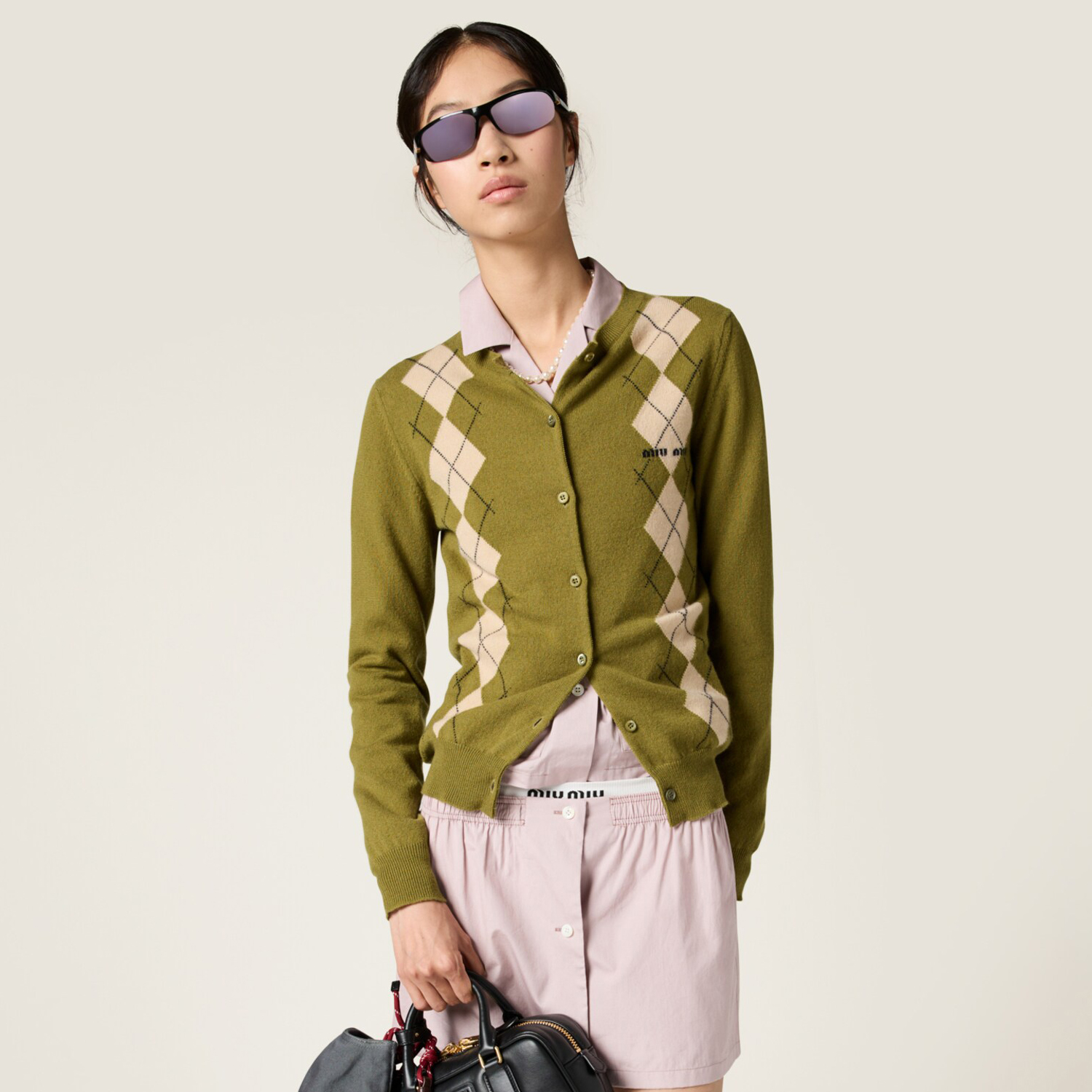 NIGO MiuMiu Women's Spring And Autumn Colorblocking Diamond Applique Knitted Round Neck Single Breasted Long Sleeved Jacket #nigo73853