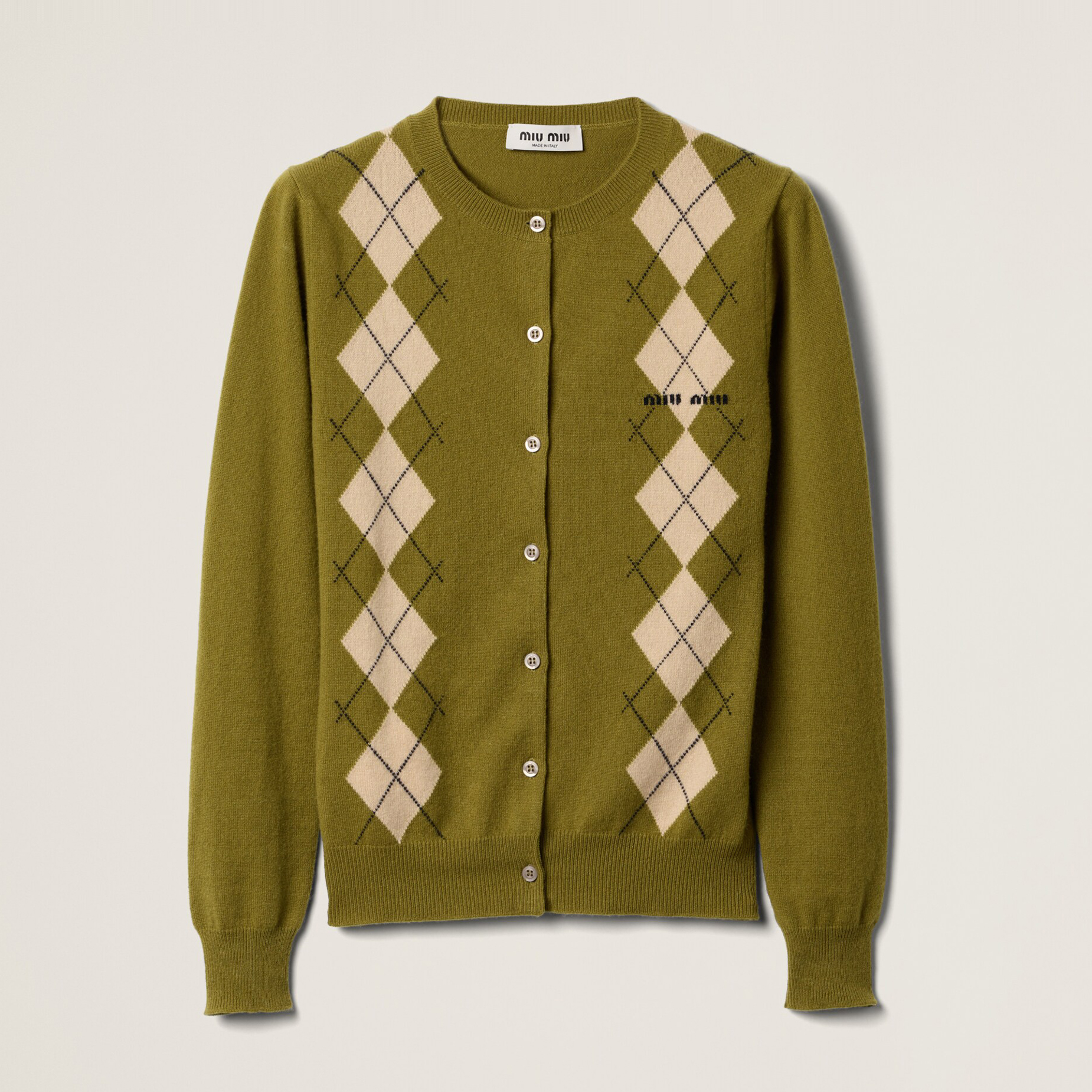 NIGO MiuMiu Women's Spring And Autumn Colorblocking Diamond Applique Knitted Round Neck Single Breasted Long Sleeved Jacket #nigo73853