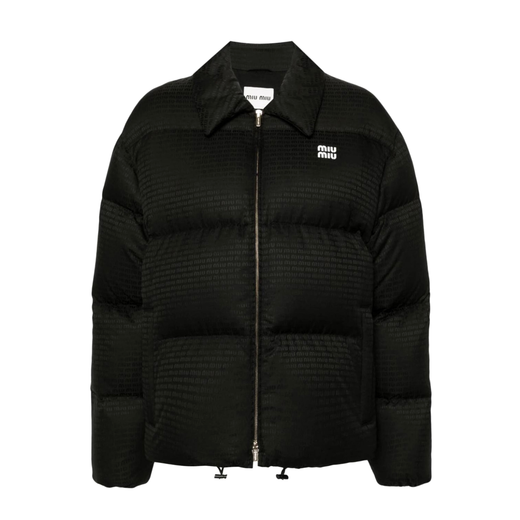 NIGO MiuMiu Women's Winter Black Letter Dark Print Lapel Zipper Long Sleeve Puffer Down Jacket #nigo73856