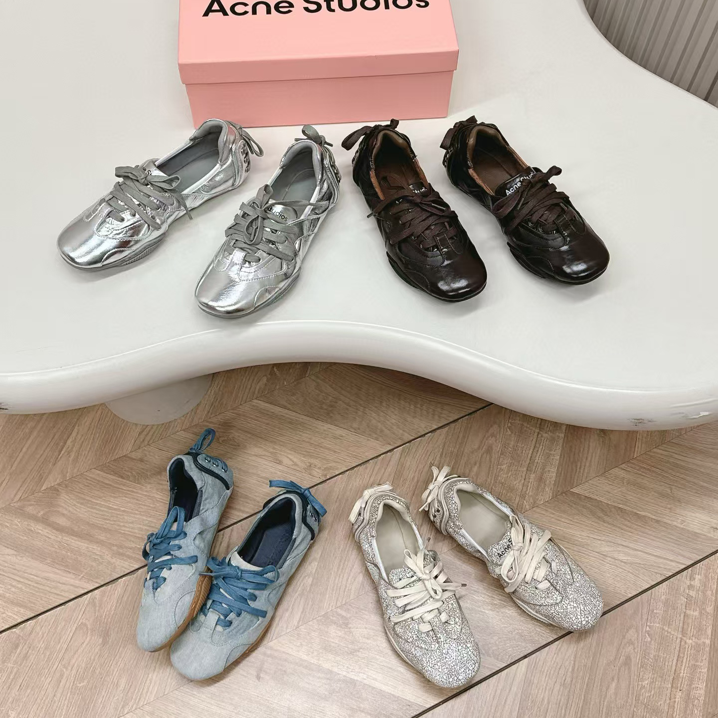 NIGO Acne Studios Women's Solid Color Leather Casual Lace-Up Ballet Shoes #nigo73859