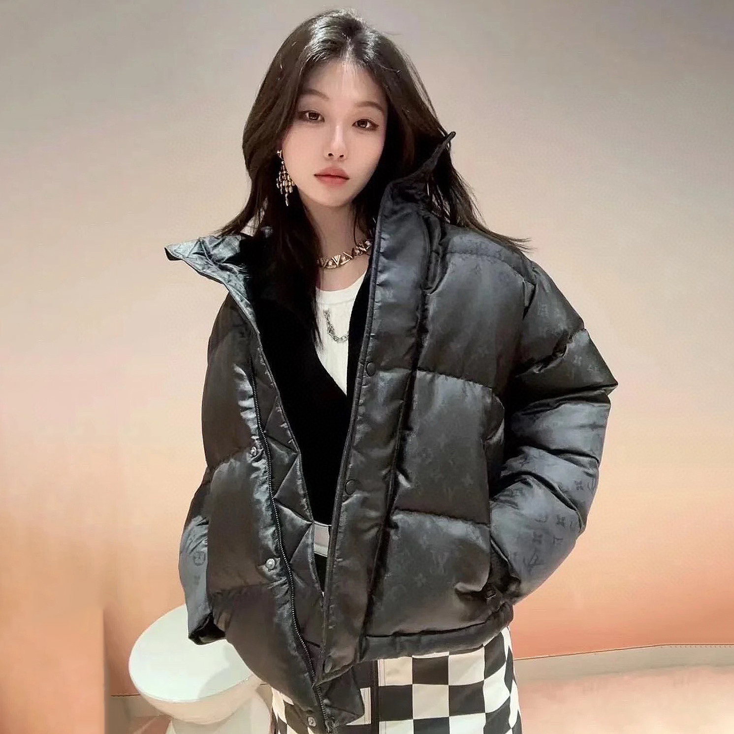 NIGO Louis Vuitton Women's Winter Solid Color Letter Printed Hooded Zipper Long Sleeve Puffer Down Jacket #nigo73864