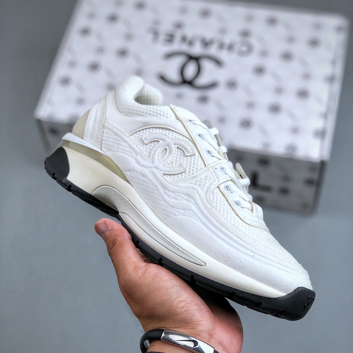 NIGO Chanel Women's Four Seasons Solid Color Logo Mesh Leather Low Top Round Toe Lace Up Sneakers Casual Shoes #nigo73862