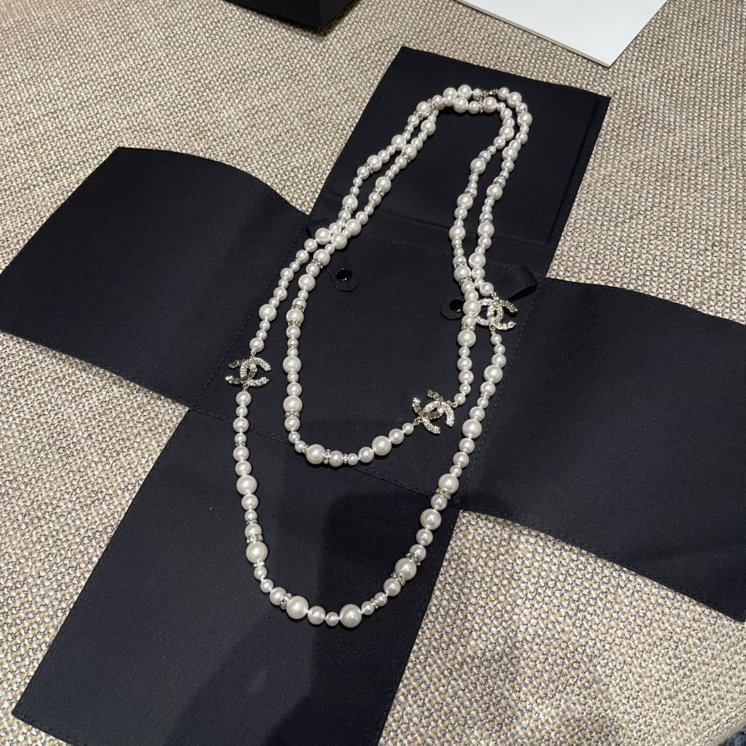 NIGO Chanel Women's Pleated Double C Pearl Necklace Waist Chain Jewelry #nigo73891