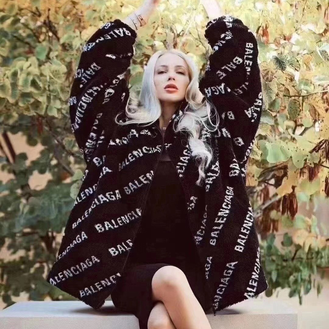 NIGO Balenciaga Women's Autumn and Winter Letter Printed Solid Color Lamb's Wool Zipper Long Sleeve Jacket #nigo73875