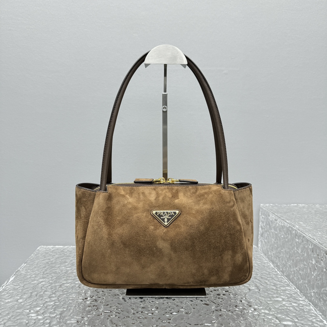 NIGO Prada Women's Brown Metal Triangle Label Suede Shoulder Handbag Bag Bags #nigo73879