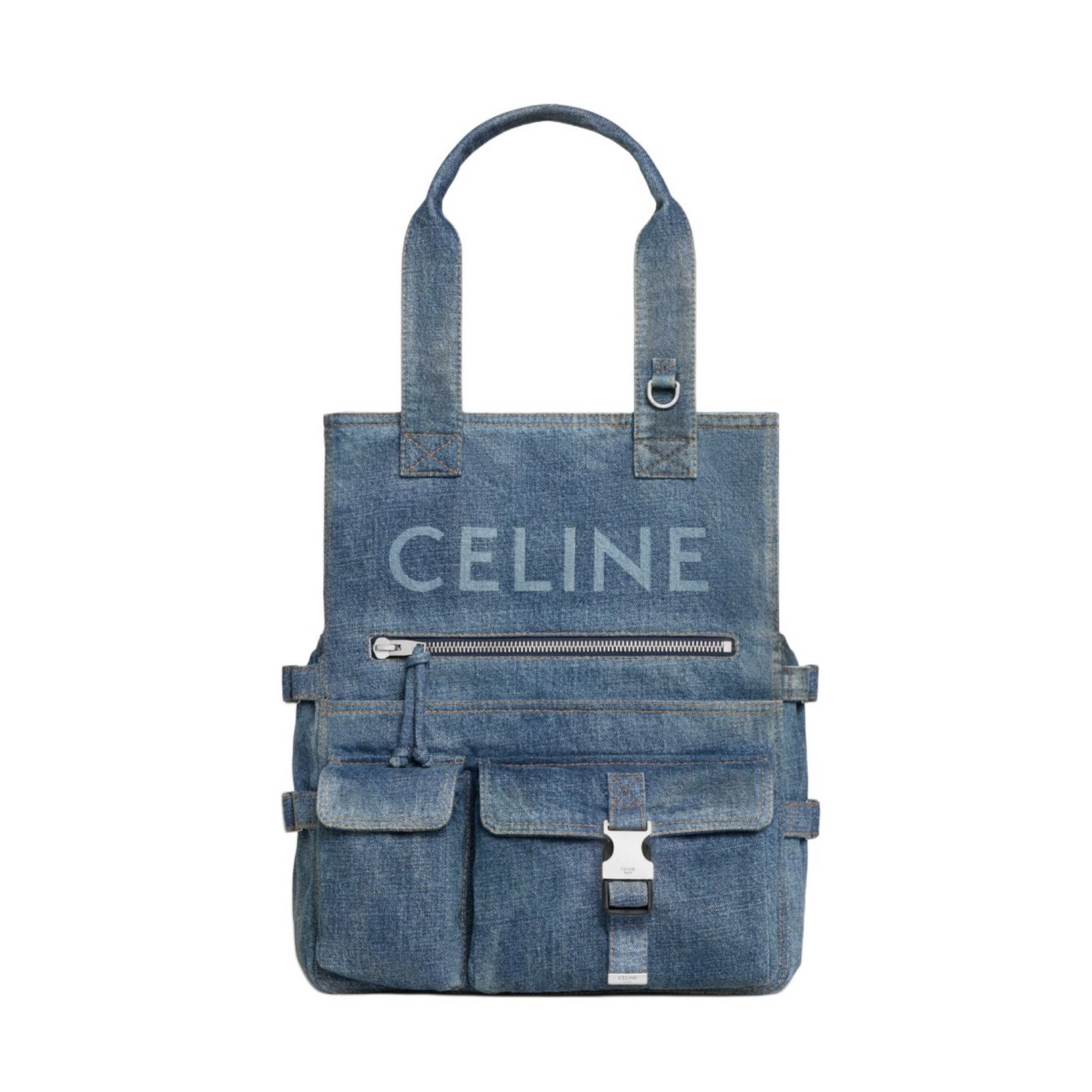 NIGO Celine Men's Monogrammed Printed Washed Blue Denim Shoulder Tote Bag Bag #nigo73881