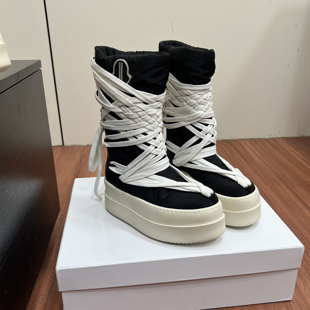 NIGO Rick Owens X Moncler Men's and Women's Round Toe Comfortable Lace Up Down Spell Cowhide Snow Boots Shoes #nigo73882
