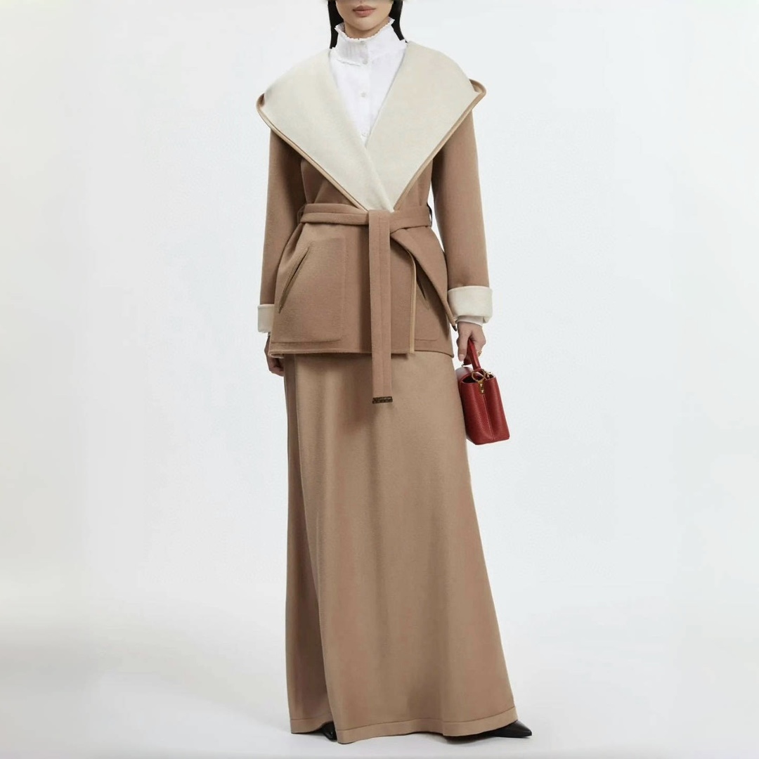 NIGO Louis Vuitton Women's Fall/Winter Brown Logo Letter Printed Reversible Wool Hooded Wrap Long Sleeve Coat Jacket #nigo73896