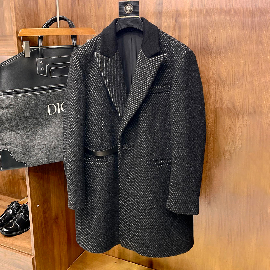 NIGO Dior Men's Fall And Winter Splicing Collar Wool Blend Single-Breasted Casual Medium-Length Coat Jacket Ngvp #nigo9542