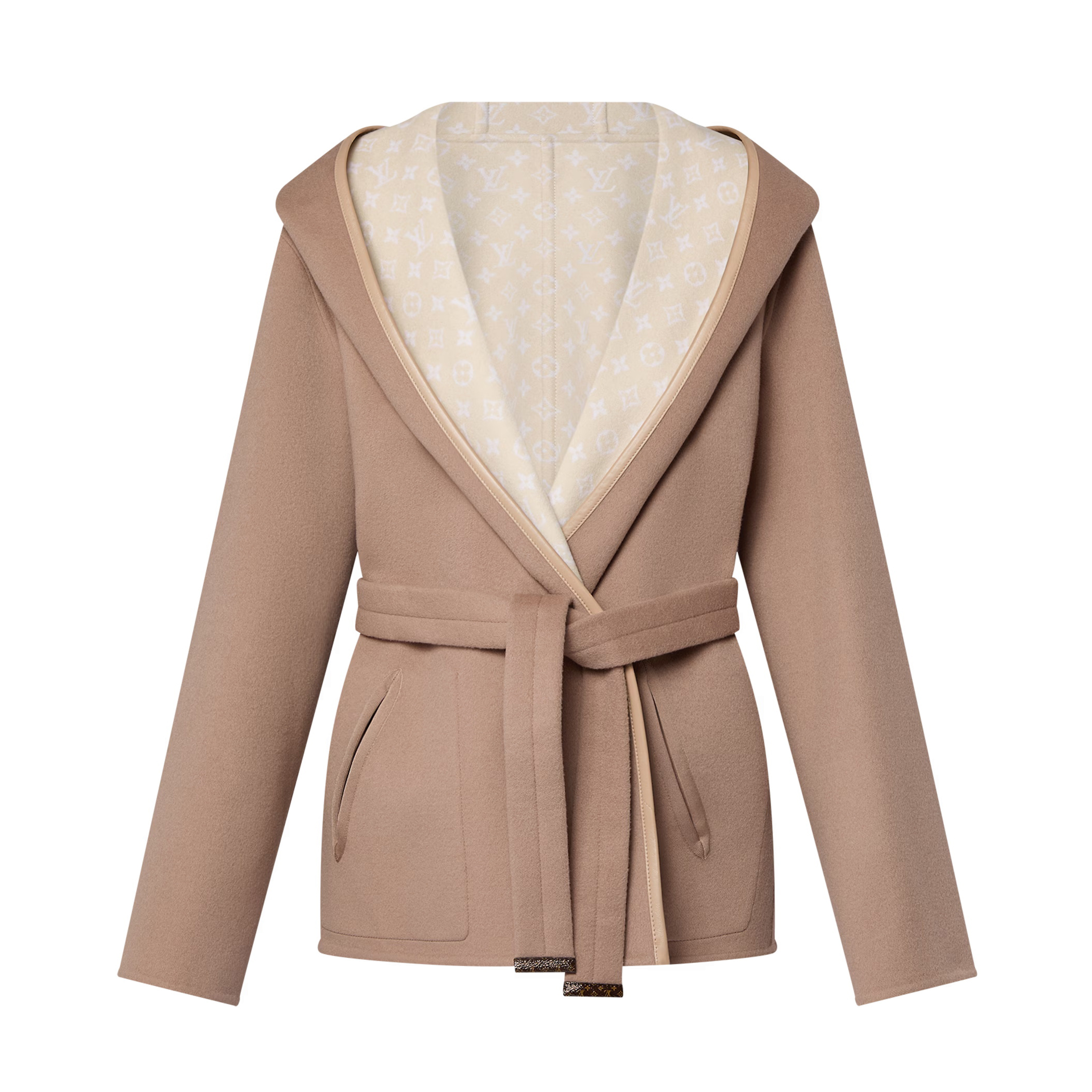 NIGO Louis Vuitton Women's Fall/Winter Brown Logo Letter Printed Reversible Wool Hooded Wrap Long Sleeve Coat Jacket #nigo73896