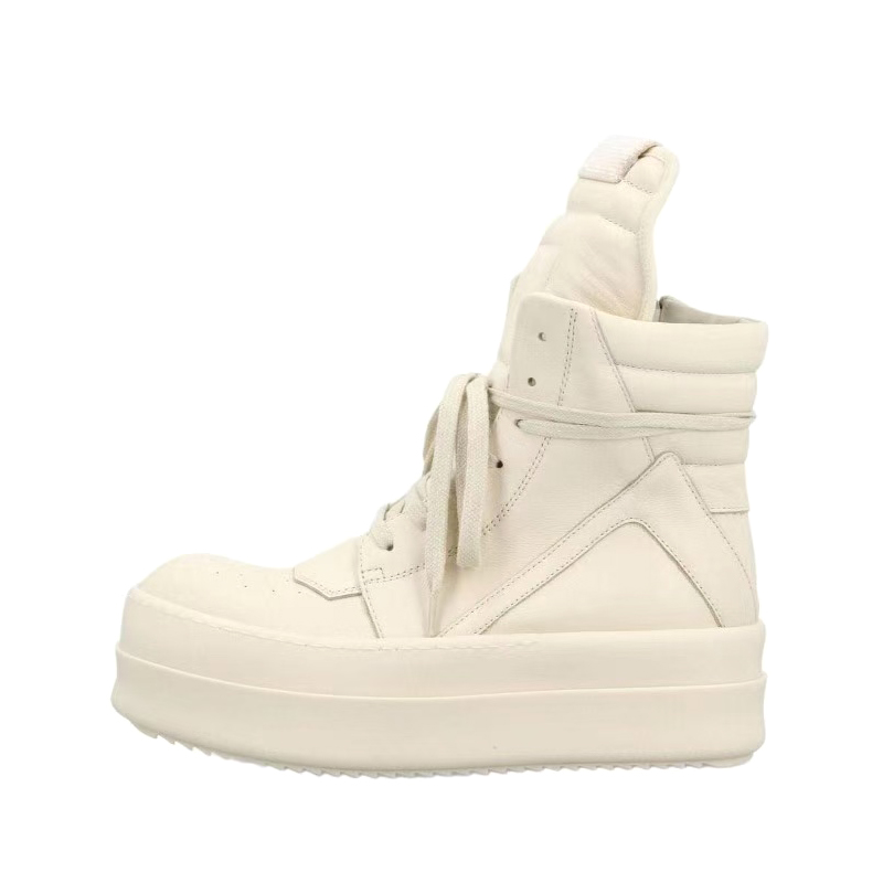 NIGO Rick Owens Men's and Women's Solid Color with Inverted Triangle Pattern White Calfskin High Top Lace-Up Shoes #nigo73892