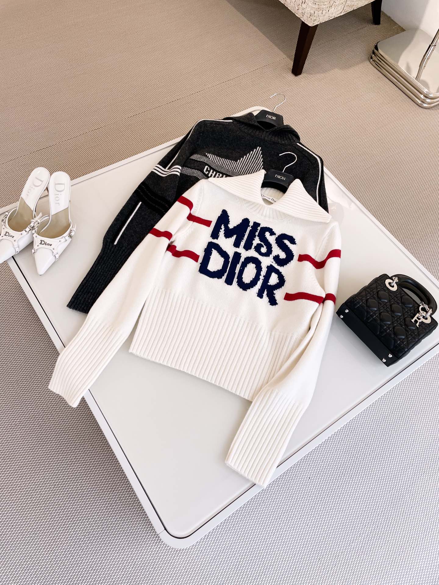 NIGO Dior Women's Spring and Autumn Letter Printed Cashmere Two Color Half Turtleneck Knit Sweater #nigo73887