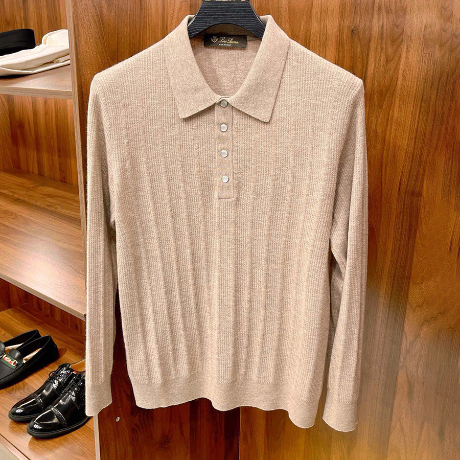 NIGO Loro Piana Men's Spring & Autumn Casual Jacquard Lapel Solid Color Sweater Wool Blend Long Sleeve Knit Polo Shirt Ngvp #nigo9538