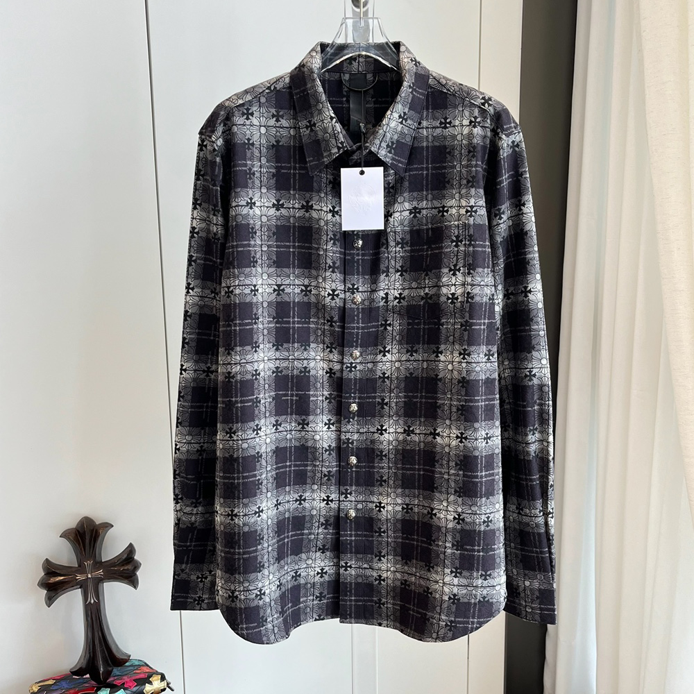 NIGO Chrome Hearts Men's And Women's Spring and Autumn Dark Logo Lapel Single Breasted Long Sleeve Shirt #nigo73922