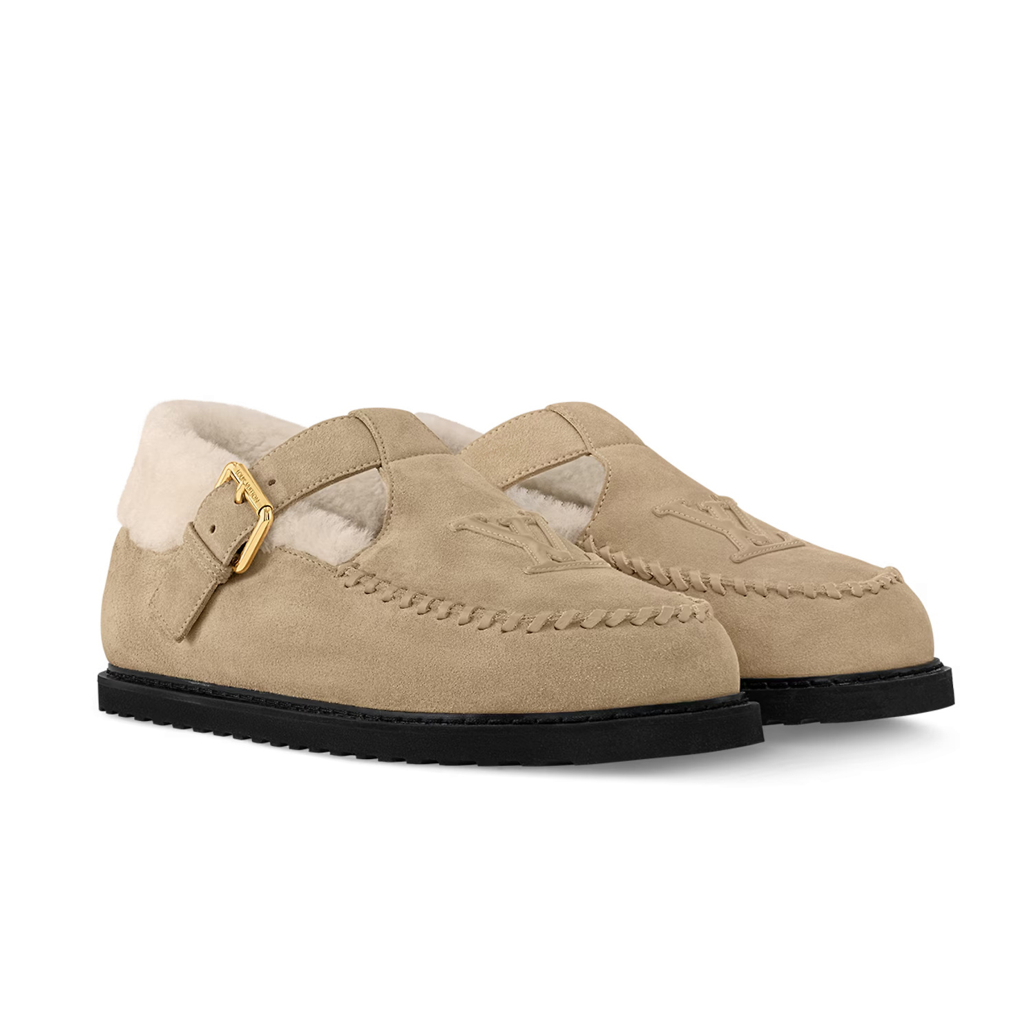 NIGO Louis Vuitton Women's Autumn and Winter Solid Color Cow Leather Wool Round Toe Flat Bottom Shoes #nigo73925