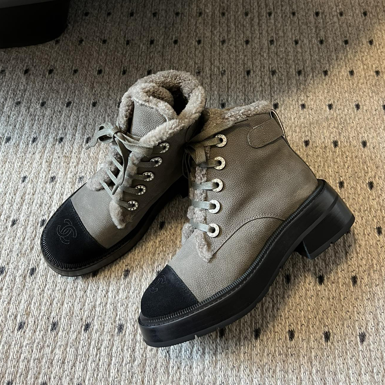 NIGO Chanel Women's Autumn and Winter Solid Color Wool Leather Lace-up Snow Boots Shoes #nigo73926