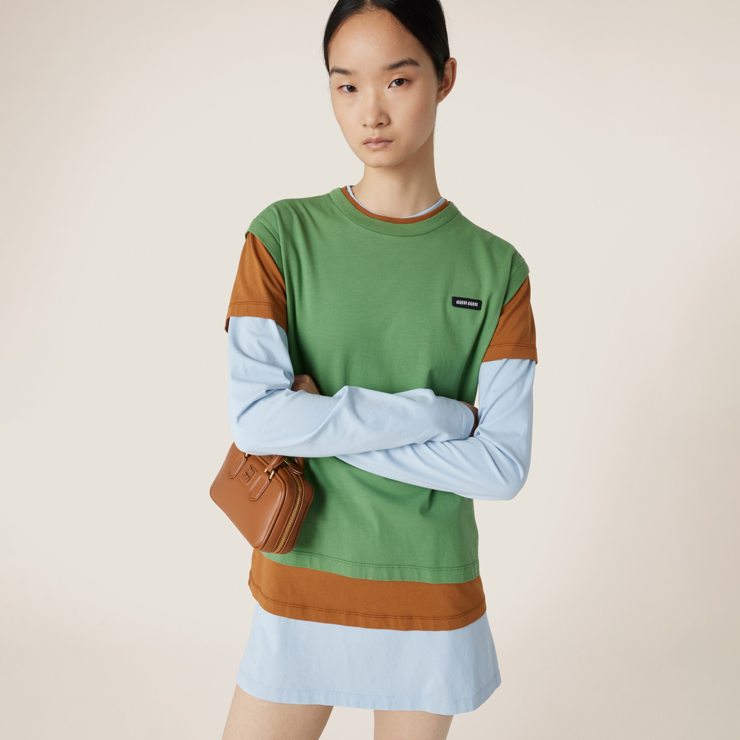 NIGO MiuMiu Women's Summer Clashing Color Embroidery Letter Logo Round Neck 3 Piece Layered T-Shirt Set #nigo73931