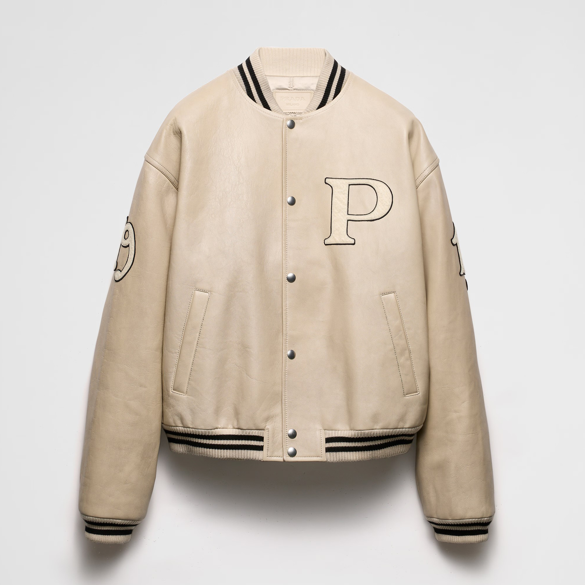 NIGO Prada Men's and Women's Spring and Autumn Solid Color Letter Logo Applique Zipper Leather Long Sleeve Jacket #nigo73932