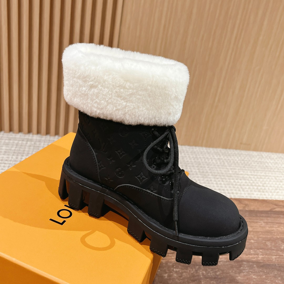 NIGO Louis Vuitton Women's Autumn and Winter Solid Color Suede Wool Lace-Up Short Boots Shoes #nigo73923
