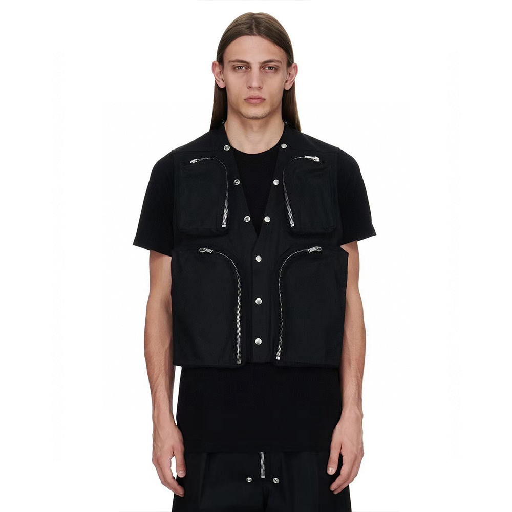 NIGO Rick Owens Men's Spring And Autumn V-neck Hollowed Out Multi-pocket Cotton Solid Color Sleeveless Workwear Vests Ngvp #nigo9547