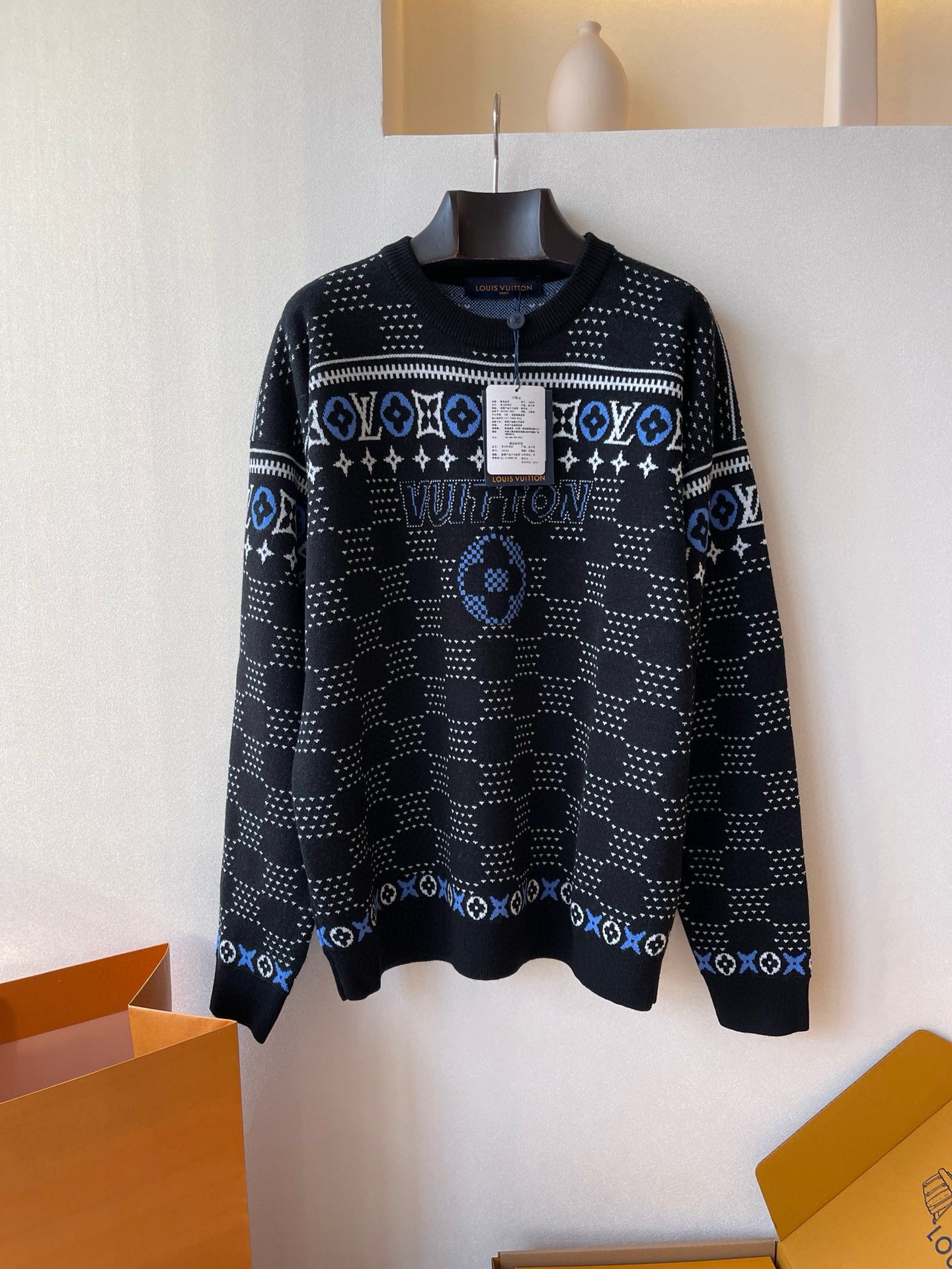 NIGO Louis Vuitton Men's Spring and Autumn Black Logo Printed Round Neck Pullover Long Sleeve Sweater #nigo73928