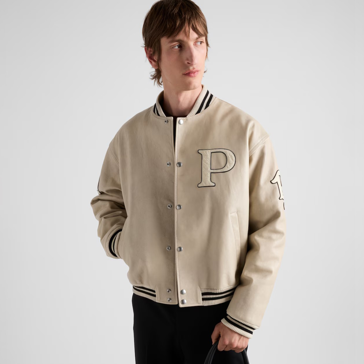 NIGO Prada Men's and Women's Spring and Autumn Solid Color Letter Logo Applique Zipper Leather Long Sleeve Jacket #nigo73932