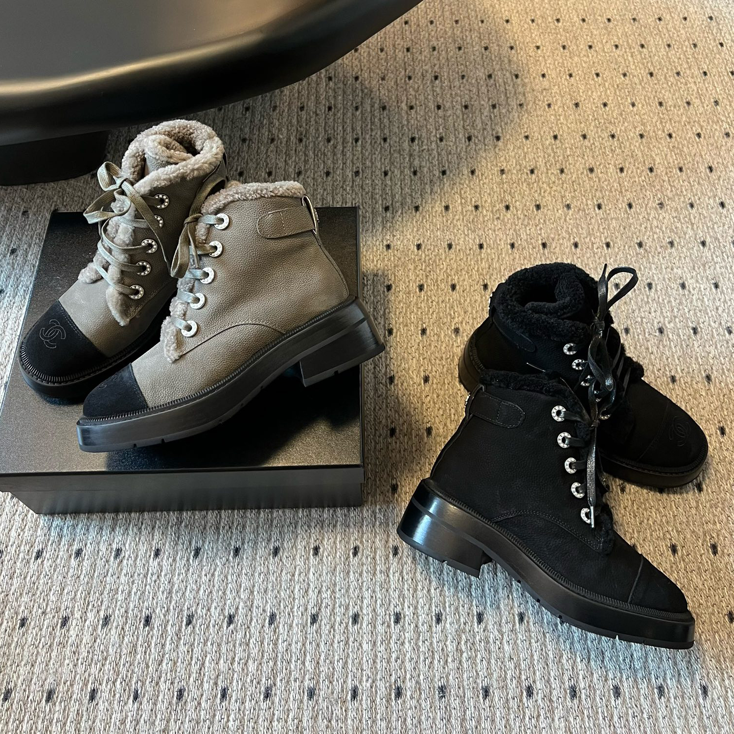 NIGO Chanel Women's Autumn and Winter Solid Color Wool Leather Lace-up Snow Boots Shoes #nigo73926