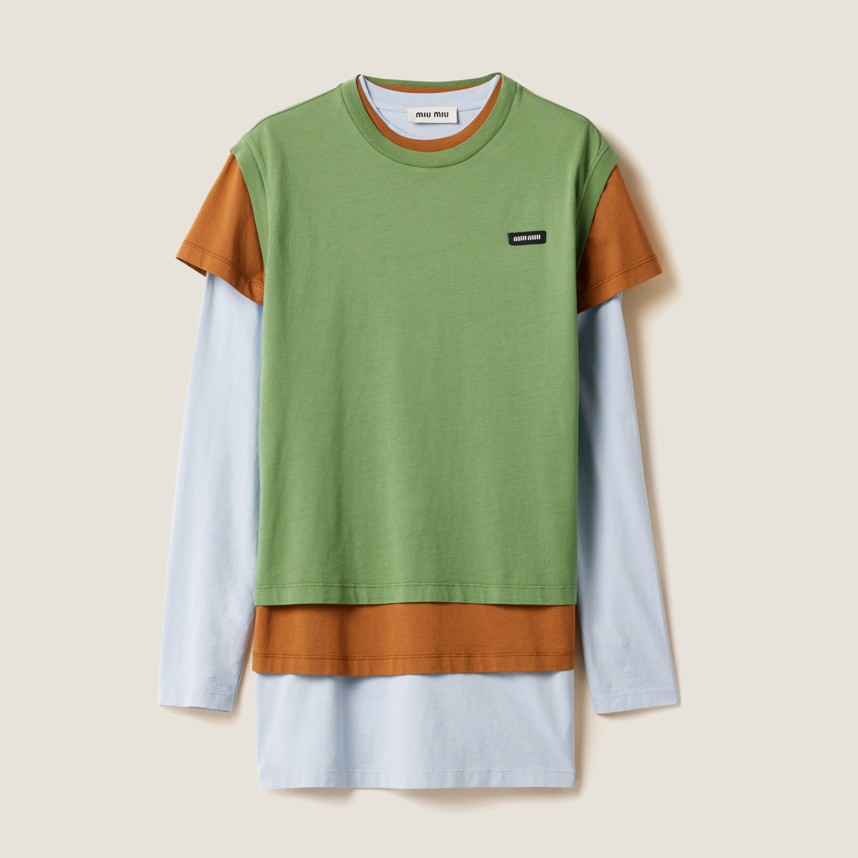 NIGO MiuMiu Women's Summer Clashing Color Embroidery Letter Logo Round Neck 3 Piece Layered T-Shirt Set #nigo73931