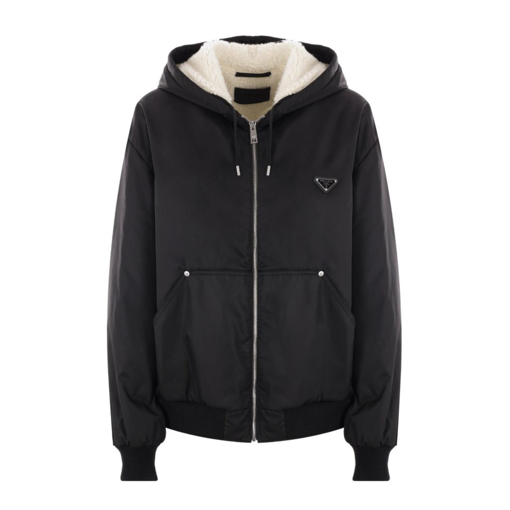 NIGO Prada Men's Autumn and Winter Solid Color Lambswool Nylon Hooded Zipper Long Sleeve Jacket #nigo73919