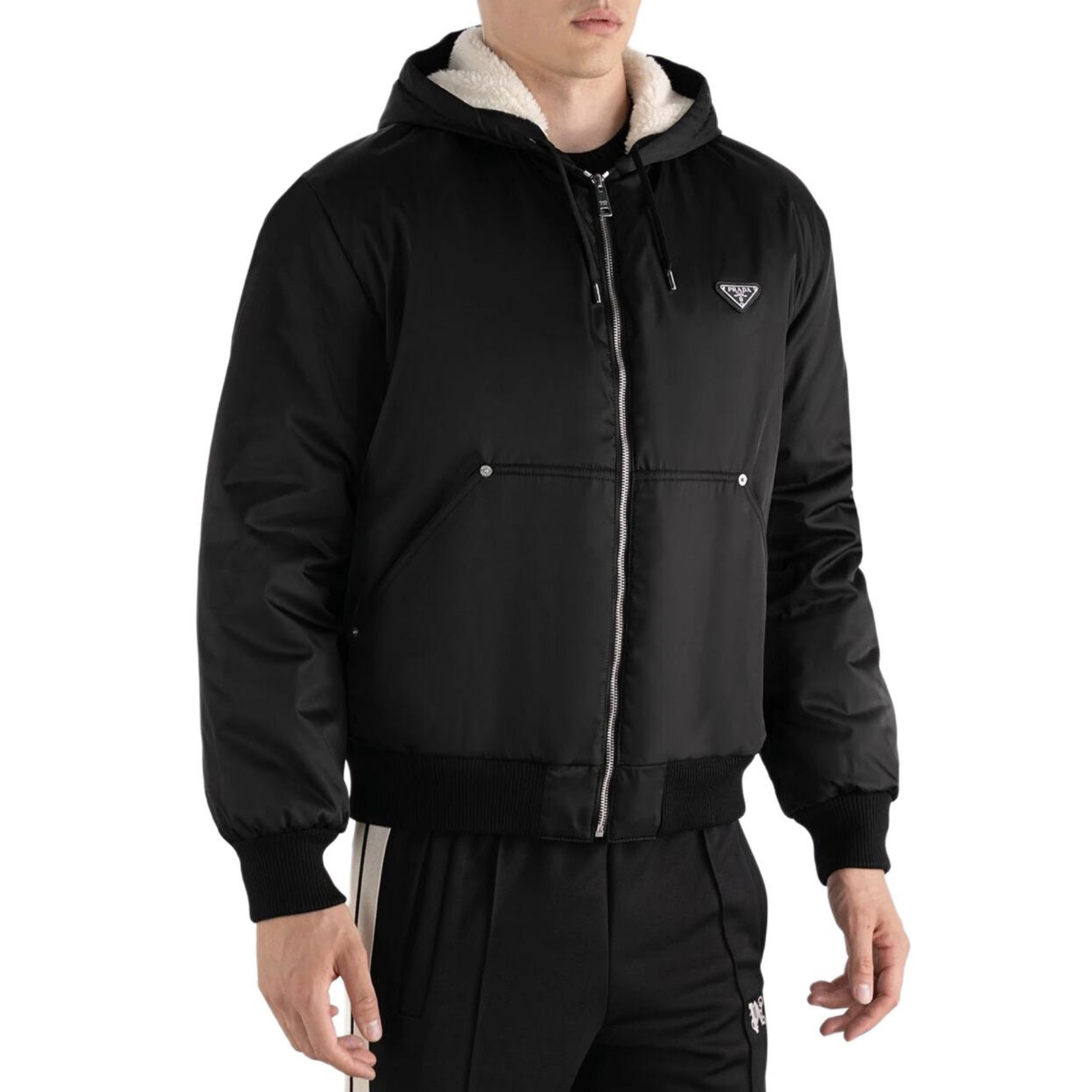 NIGO Prada Men's Autumn and Winter Solid Color Lambswool Nylon Hooded Zipper Long Sleeve Jacket #nigo73919