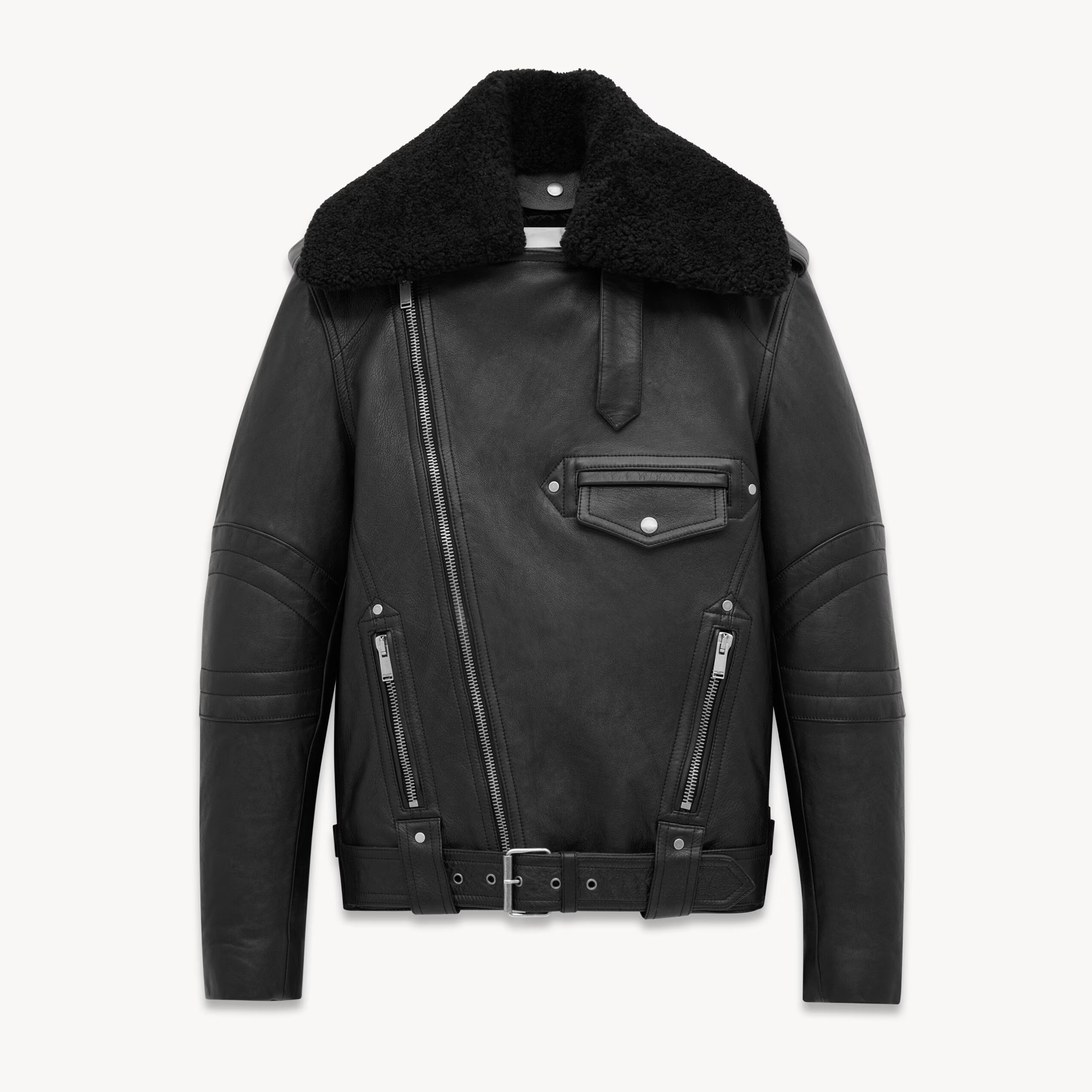 NIGO SAINT LAURENT Women's Vintage Asymmetrical Zipper Loose Leather Long Sleeve Lapel Black Jacket Ngvp #nigo9549