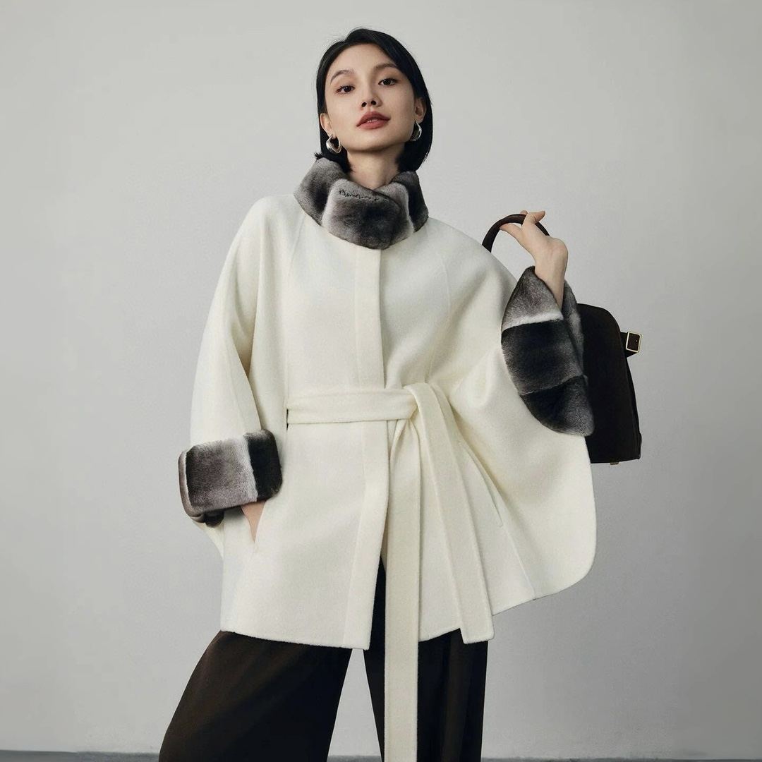 NIGO Loro Piana Women's Spring, Autumn And Winter Solid Color Stand-Up Collar In The Long Section Tied Cashmere Long-Sleeved Cape Cloak Coat Ngvp #nigo9554