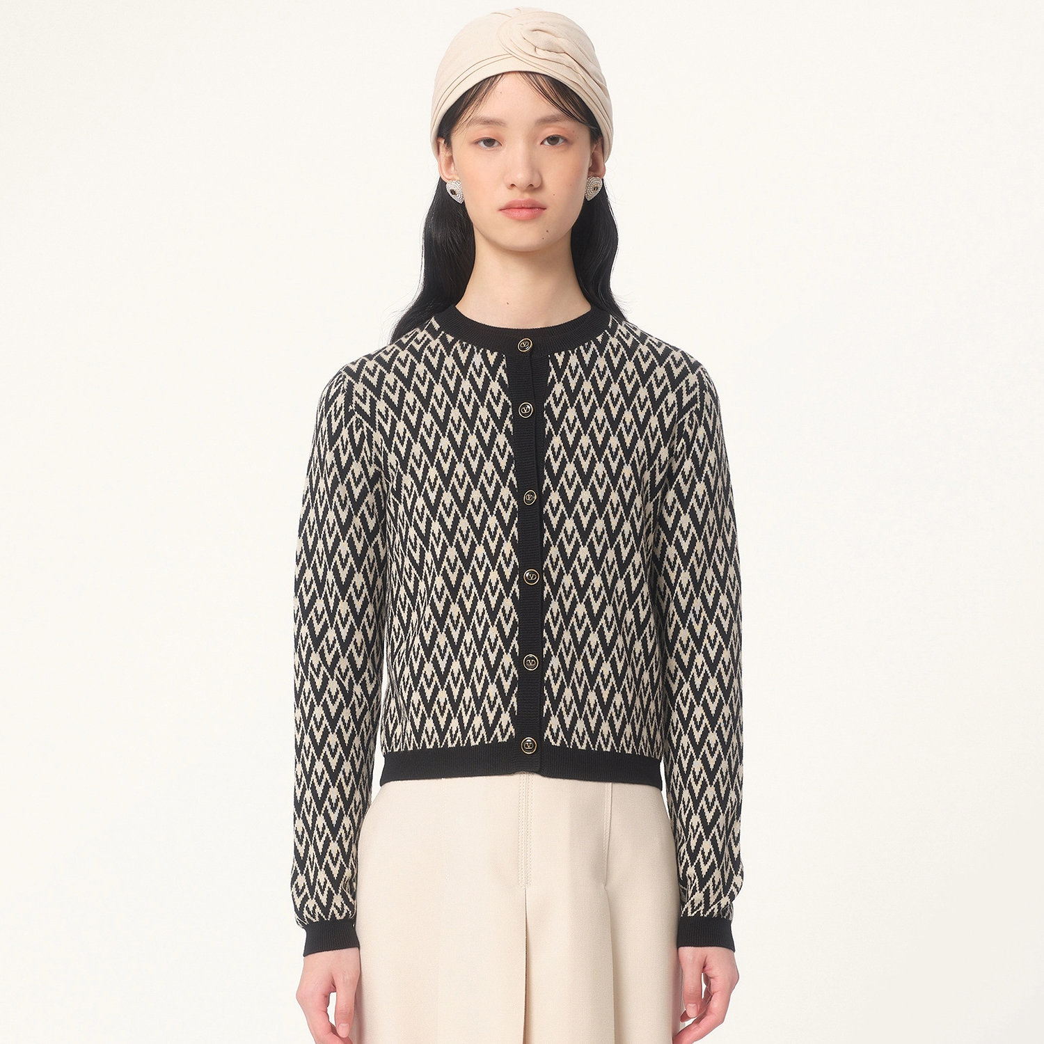 NIGO Valentino Women's Spring and Autumn Letter Appliquéd Knit Round Neck Single Breasted Long Sleeve Cardigan Jacket #nigo73938