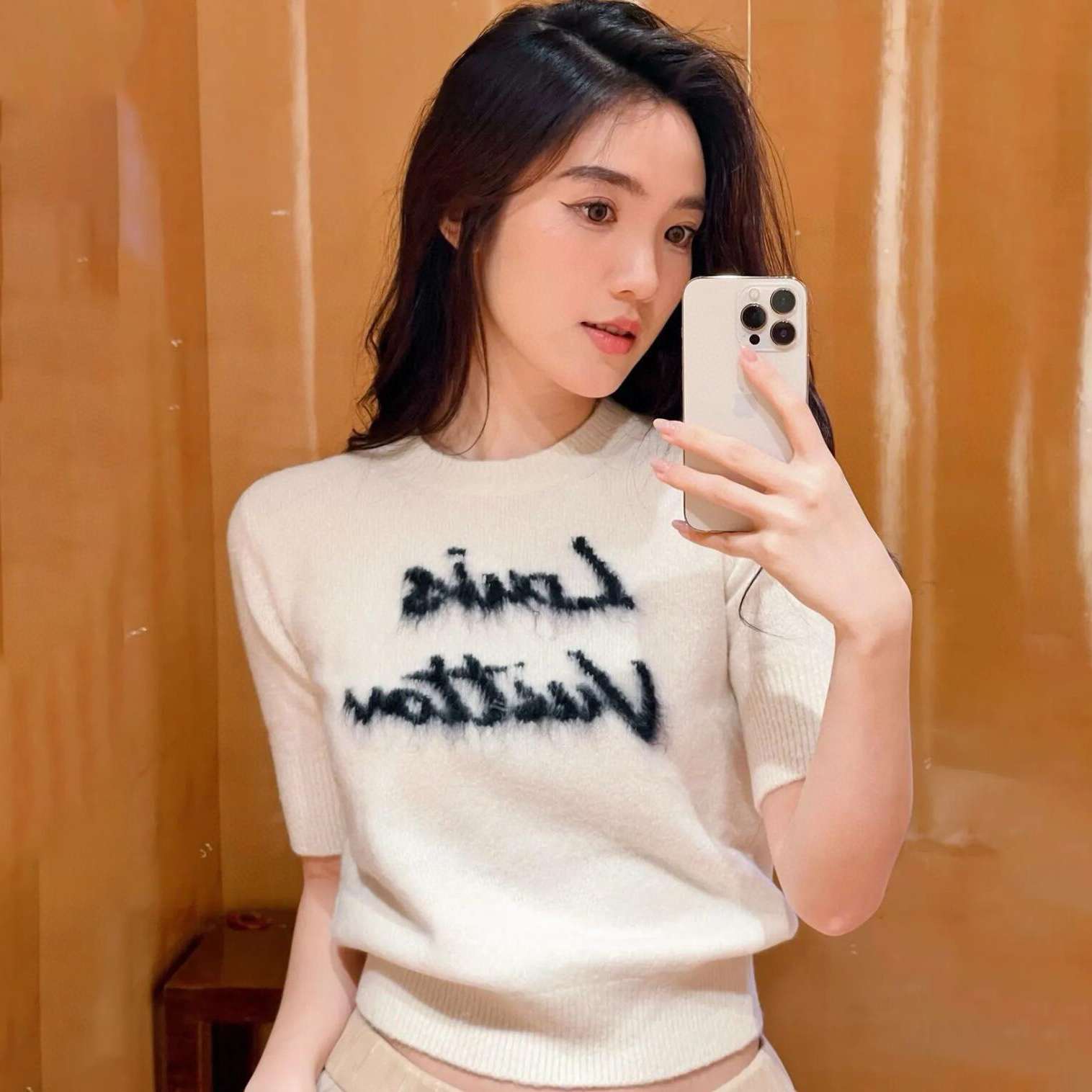 NIGO Louis Vuitton Women's Summer Round Neck Monogrammed Cashmere Short Sleeve T-shirt #nigo73934