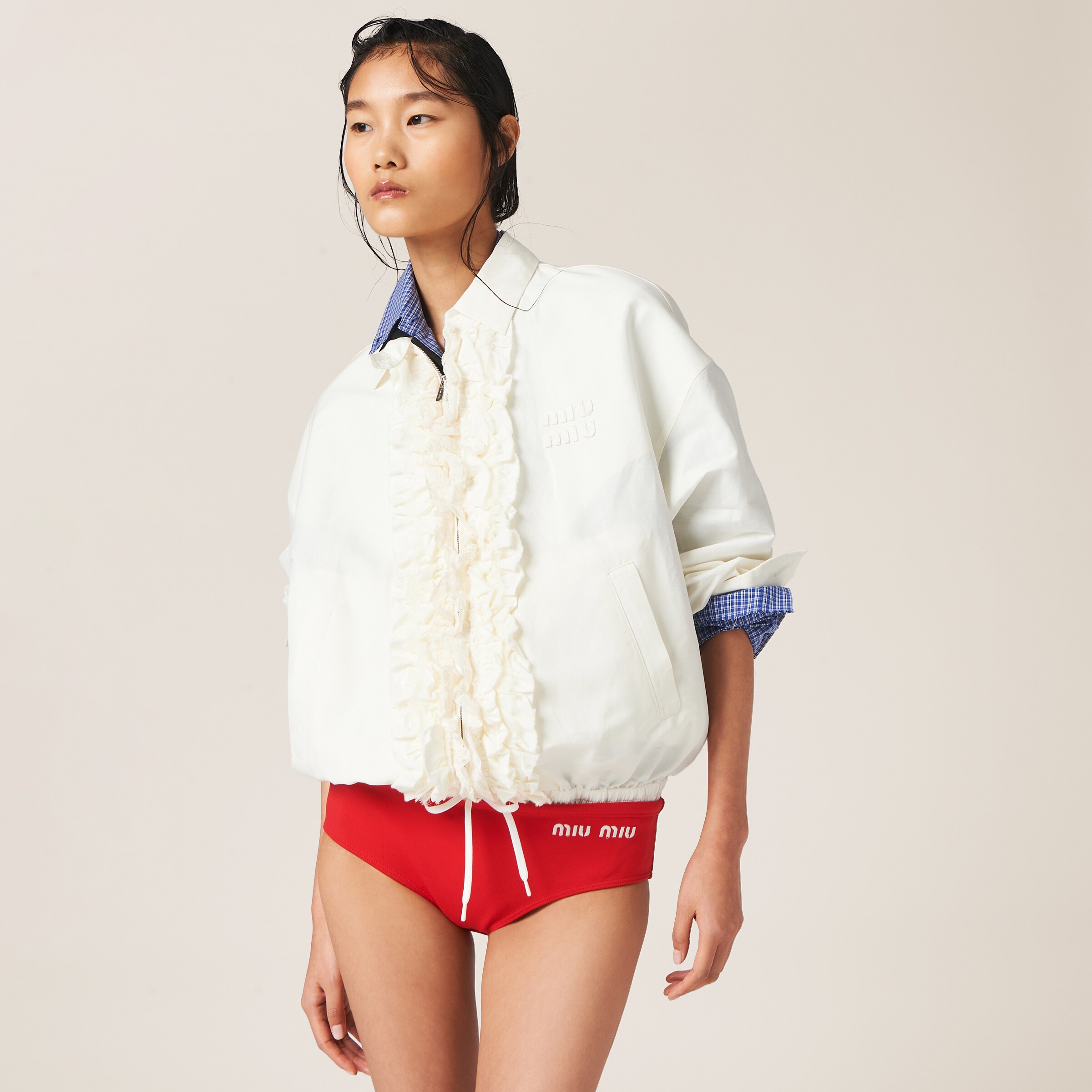 NIGO MiuMiu Women's Summer Solid Colour Logo Letter Embroidery Bikini Swim Trunks Fashion Stacking Triangle Trunks Outwear #nigo71715