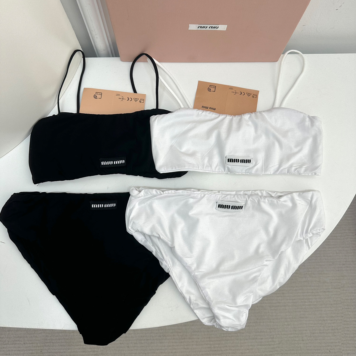 NIGO MiuMiu Women's Summer Black And White Stretch Tankini Set Letter Printed Bra Triangle Panty Suit Swimwear Set #nigo71714