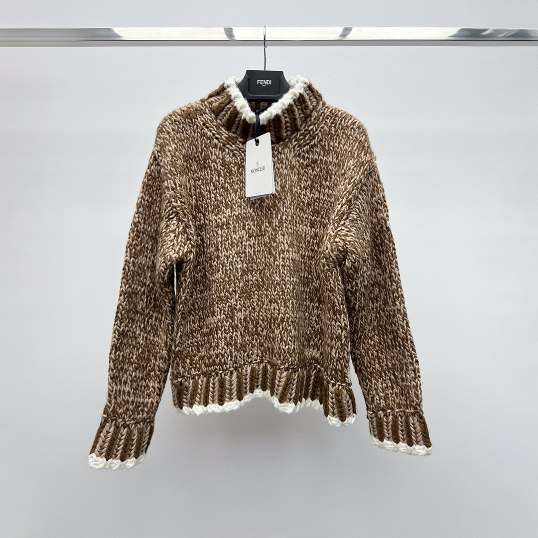 NIGO Moncler Women's Autumn And Winter Fashionable Modern Wool Mixed Brown High Neck Loose Fashion Casual Temperament Knit Sweater Pullover #nigo71717
