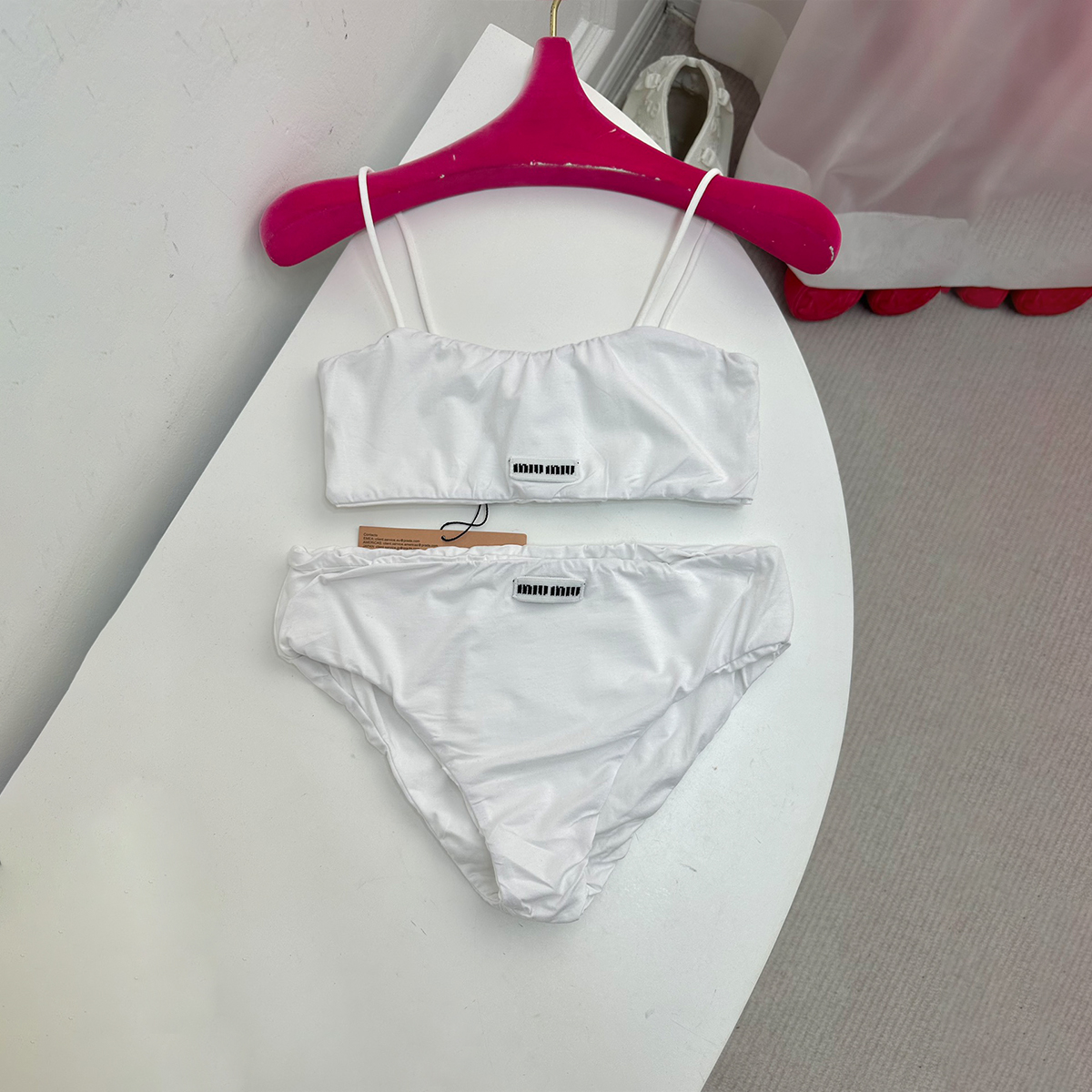 NIGO MiuMiu Women's Summer Black And White Stretch Tankini Set Letter Printed Bra Triangle Panty Suit Swimwear Set #nigo71714