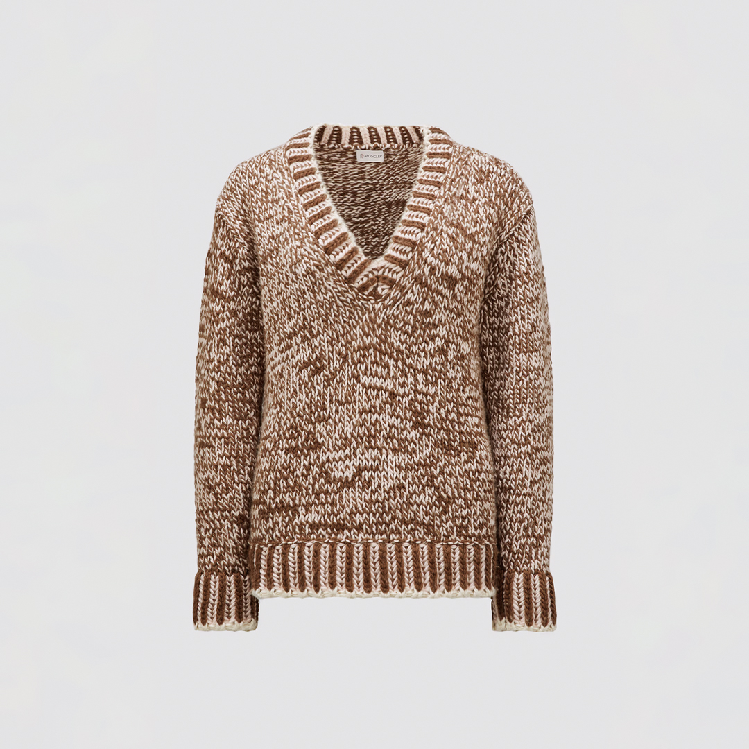 NIGO Moncler Women's Autumn And Winter Wool Blend Brown V-neck Loose Chic Modern Casual Knitwear Pullover Sweater #nigo71718