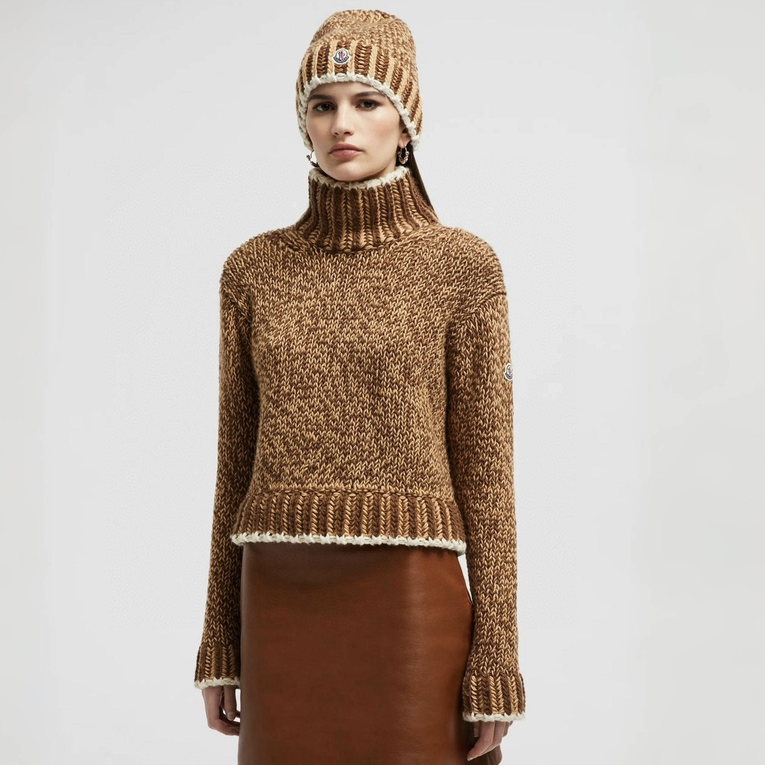 NIGO Moncler Women's Autumn And Winter Fashionable Modern Wool Mixed Brown High Neck Loose Fashion Casual Temperament Knit Sweater Pullover #nigo71717