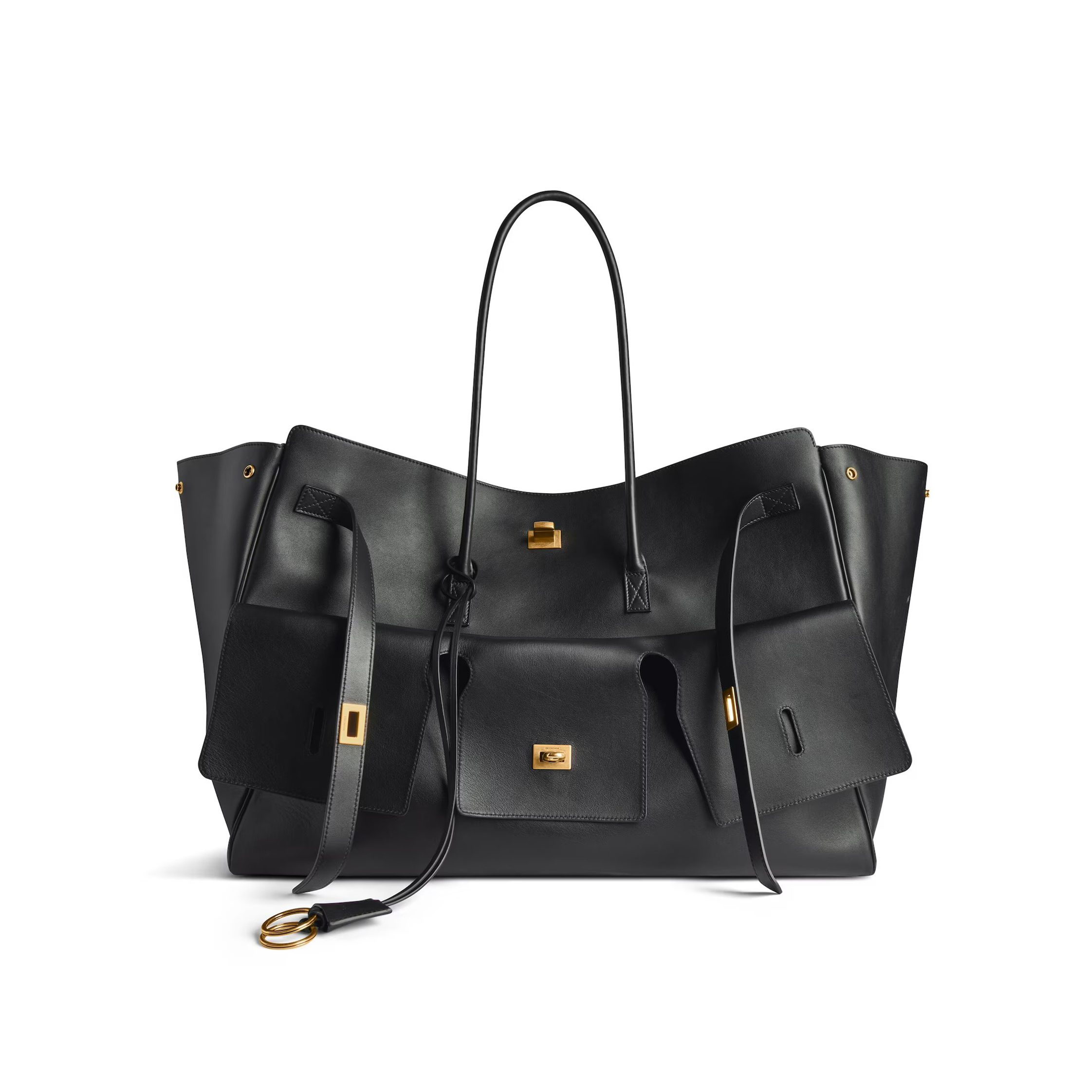 NIGO Balenciaga Women's BEL AIR Black Handbag Casual Cowhide Tote Gold and Silver Buckle Shopper Bags Bag 8054802ABAV1000 Ngvp # Nigo9558