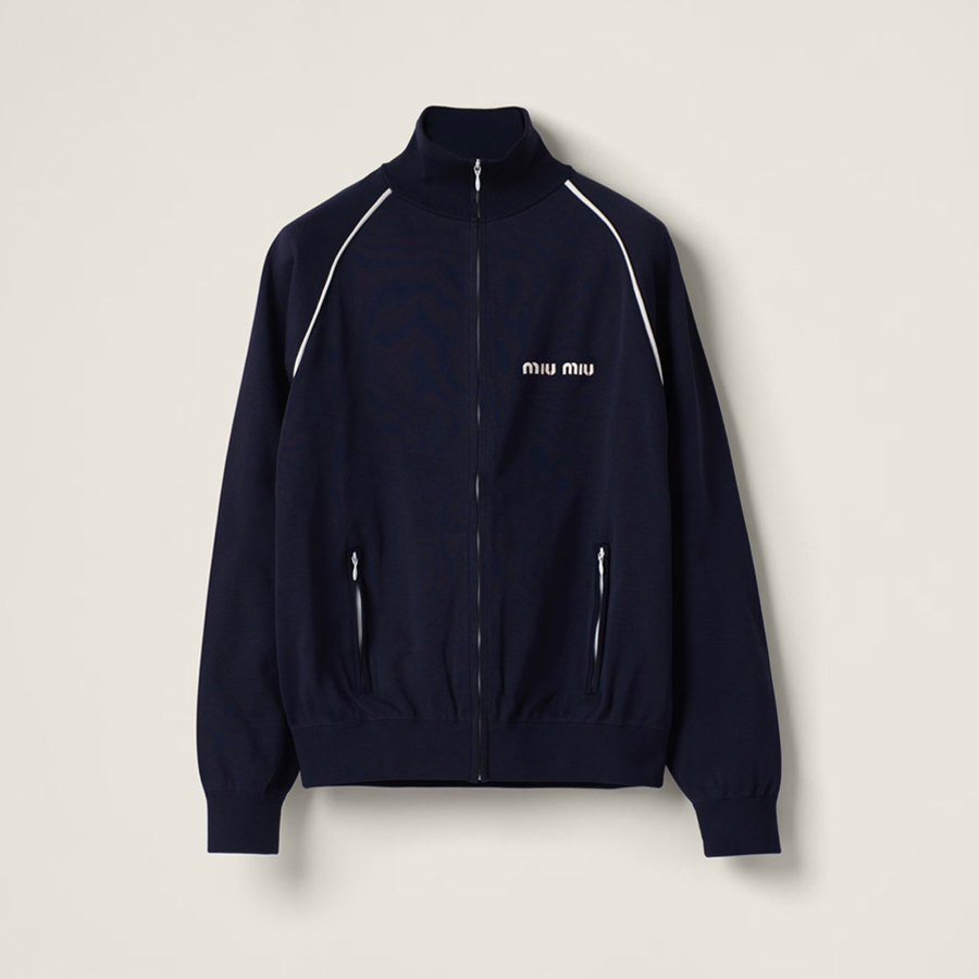 NIGO MiuMiu Women's Spring Letter Logo High Neck Blue Zipper Long Sleeve Fitted Jacket #nigo71693