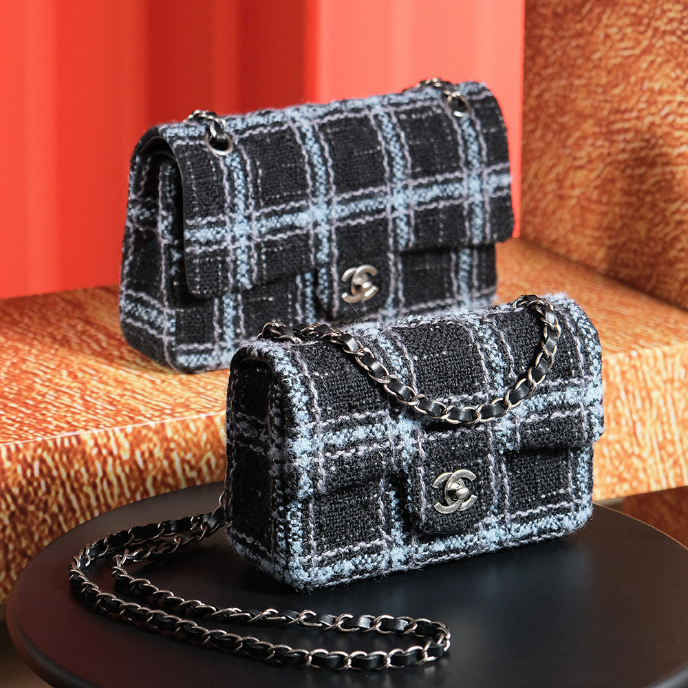 NIGO Chanel Women's Colorblocked Plush Metal Chain Shoulder Strap Wool Tweed Shoulder Crossbody Bag Bags #nigo73959